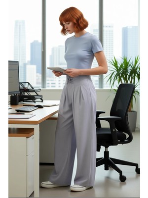 FRM Kadın Yüksek Bel Dokuma Çizgili Wide Leg Pantolon Fonksiyonel Dayanıklı Kaliteli Konforlu Şık