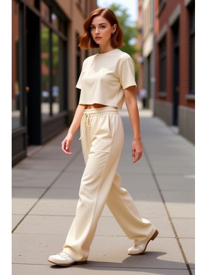 PayBuy Kadın Yüksek Bel Düz Kesim Gabardin Jogger Pantolon Fonksiyonel Dayanıklı Kaliteli Estetik