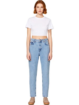 Ersefa Kadın Açık Mom Kesim Yüksek Bel Jean Pantolon Fonksiyonel Dayanıklı Kaliteli Konforlu Spor