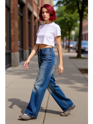 PayBuy Kadın Vintage Efektli Wide Leg Jean Pantolon Fonksiyonel Dayanıklı Kaliteli Konforlu Rahat