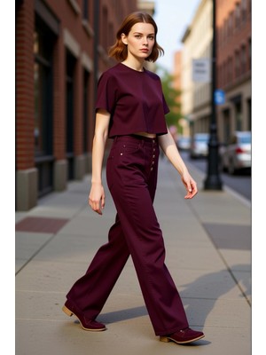 PayBuy Kadın Geniş Paça Düğmeli Yüksek Bel Jean Pantolon Fonksiyonel Dayanıklı Kaliteli Konforlu Şık