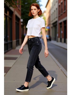 PayBuy Kadın Antrasit Yüksek Bel Mom Jean Pantolon Fonksiyonel Dayanıklı Kaliteli Konforlu Modern