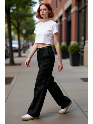 PayBuy Kadın Çizgili Wide Leg Pantolon Fonksiyonel Dayanıklı Kaliteli Konforlu Estetik Premium Şık