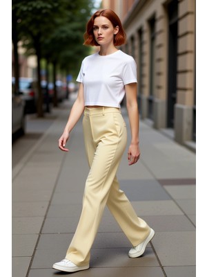 PayBuy Kadın Yüksek Bel Düz Kesim Nervür Detaylı Dokuma Pantolon Fonksiyonel Dayanıklı Kaliteli Şık