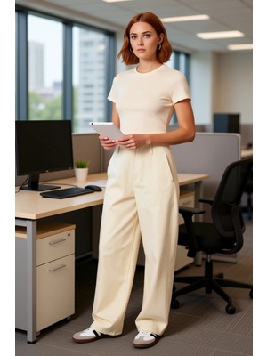 FRM Kadın Yüksek Bel Geniş Paça Denim Pantolon Fonksiyonel Dayanıklı Kaliteli Konforlu Estetik