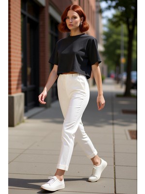 PayBuy Kadın Gabardin Cigarette Pantolon Yüksek Bel Esnek Kumaş Fonksiyonel Dayanıklı Kaliteli Şık