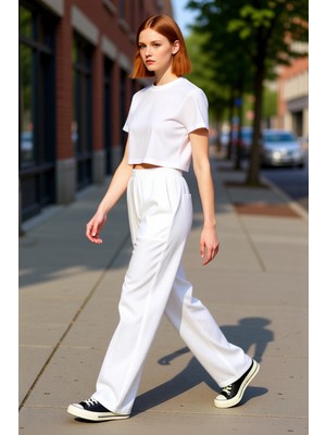 PayBuy Kadın Yüksek Bel Geniş Paça Keten Pantolon Fonksiyonel Dayanıklı Kaliteli Konforlu Estetik