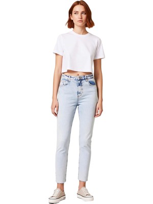 Ersefa Kadın Açık Yüksek Bel Mom Kesim Denim Pantolon Fonksiyonel Dayanıklı Kaliteli Konforlu Şık