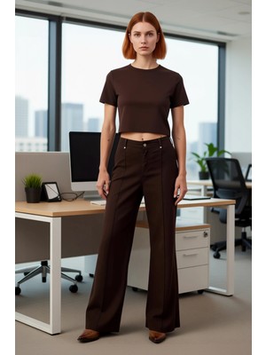 FRM Kadın Nervürlü Wide Leg Denim Pantolon Fonksiyonel Dayanıklı Kaliteli Konforlu Estetik Şık