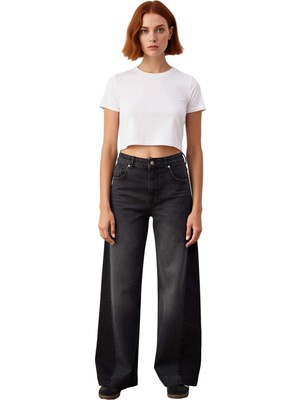 Ersefa Kadın Geniş Paça Yüksek Bel Denim Pantolon Fonksiyonel Dayanıklı Kaliteli Konforlu Estetik