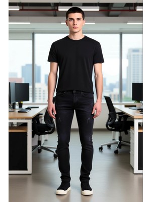 FRM Erkek Yırtık Detaylı Dar Paça Denim Pantolon Fonksiyonel Dayanıklı Kaliteli Konforlu Rahat