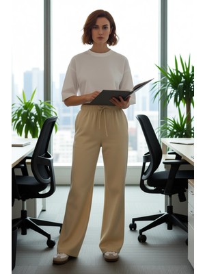 FRM Kadın Yüksek Bel Bol Kesim Keten Karışımlı Pantolon Fonksiyonel Dayanıklı Kaliteli Estetik