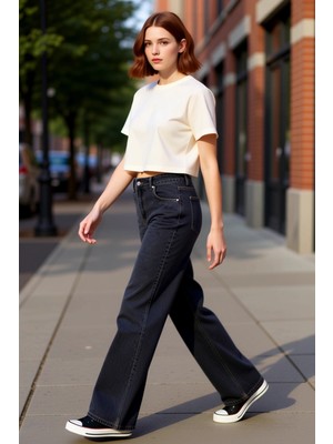 PayBuy Kadın Geniş Paça Denim Pantolon Fonksiyonel Dayanıklı Kaliteli Konforlu Estetik Premium Şık