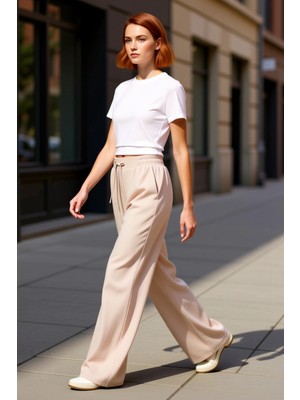 PayBuy Kadın Yüksek Bel Geniş Paça Pantolon Fonksiyonel Dayanıklı Kaliteli Konforlu Estetik Rahat