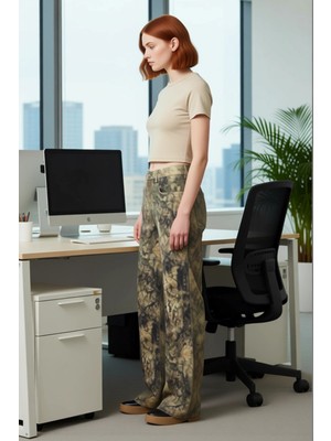 FRM Genç Kadın Çok Renkli Desenli Yüksek Bel Geniş Bacak Jean Fonksiyonel Dayanıklı Kaliteli Şık