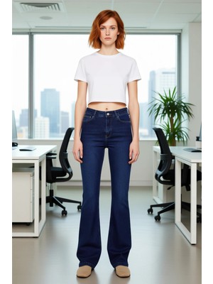 FRM Koyu Yüksek Bel Flare Jean Pantolon Genç Kadın Için Fonksiyonel Dayanıklı Kaliteli Estetik