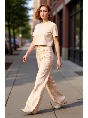 PayBuy Kadın Düşük Bel Geniş Paça Bambi Desenli Jean Pantolon Fonksiyonel Dayanıklı Kaliteli Spor