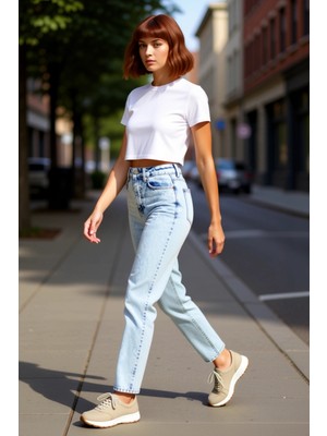 PayBuy Açik Yüksek Bel Mom Jean Kadın Günlük Kullanım Fonksiyonel Dayanıklı Kaliteli Konforlu Şık