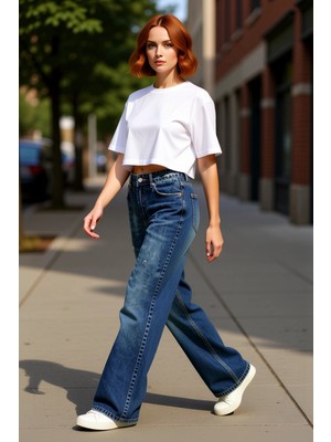 PayBuy Kadın Yırtıklı Geniş Paça Jean Pantolon Fonksiyonel Dayanıklı Kaliteli Konforlu Estetik Şık