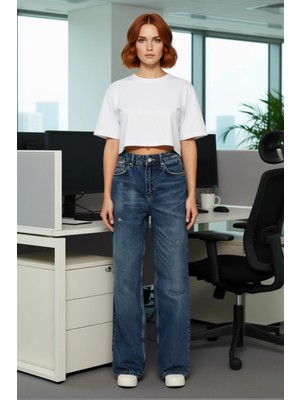 FRM Kadın Yırtık Detaylı Yüksek Bel Jean Fonksiyonel Dayanıklı Kaliteli Konforlu Estetik Rahat