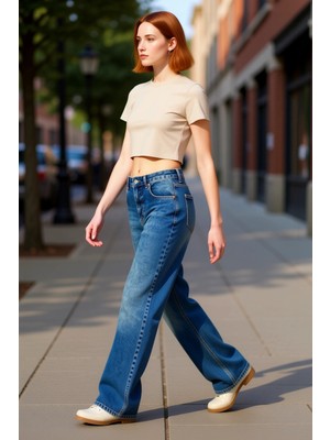 PayBuy Kadın Yüksek Bel Wide Leg Denim Pantolon Fonksiyonel Dayanıklı Kaliteli Konforlu Estetik Şık