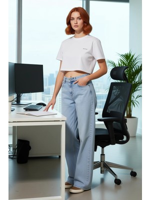 PayBuy Kadın Açık Rejeneratif Pamuk Geniş Paça Kot Pantolon Fonksiyonel Dayanıklı Kaliteli Modern