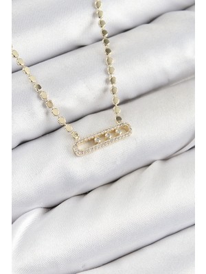 Dktt Pirinç Zirkon Taşlı Messika Model Ezme Zincir Gold Renk Kadın Kolye - TJ-BKO10391