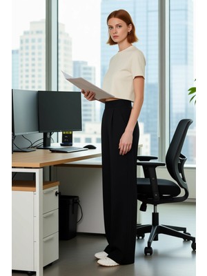 FRM Kadın Yüksek Bel Pileli Palazzo Pantolon Fonksiyonel Dayanıklı Kaliteli Konforlu Estetik Şık