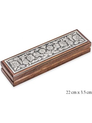 Pilelistore Gümüş Çiçek Desenli Ahşap Tesbih Kutusu