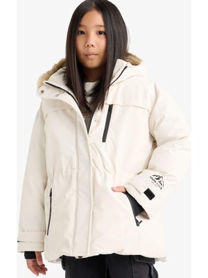 DeFacto Kız Çocuk Çıkarılabilir Suni Kürk Yaka Kapüşonlu Polar Astarlı Fermuarlı Şişme Kayak Montu F4480A825WN