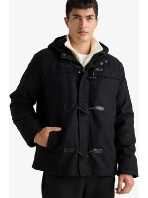 DeFacto Regular Fit Kapüşonlu Çoban Düğmeli İç Cepli Kaşe Mont F5201AX25WN