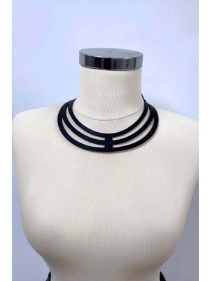 Halka Detraylı Şık Deri Choker, Deri Kolye - APFT1413
