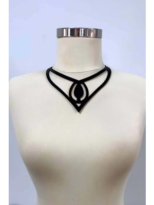 Damla Detaylı Şık Deri Choker, Deri Choker Kolye - APFT1410