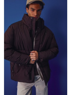 DeFacto Su İtici Regular Fit Dik Yaka İç Cepli Fermuarlı Cepli Mont F5711AX25WN  Kahve-BN338 Erkek 3XL