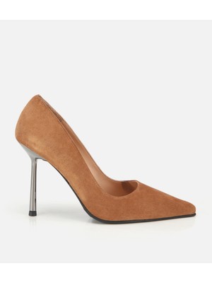 Hotiç Kadın Süet Deri Taba Metal Detaylı Stiletto