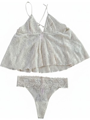 Bonbon Kadın Çapraz Askı Detaylı Dantel Baybdoll  String 2 li Set BB2053