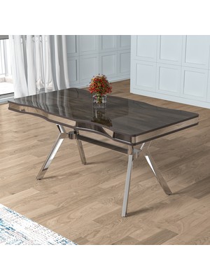 Canisa Prah Serisi Sabit Mdf 90X160 Lak Panel Antrasit İroni Krom Ayaklı Mutfak Masası
