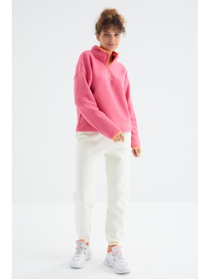 Tommy Life Ekru Yüksek Bel Şardonlu 3 İplik Pamuklu Basic Kadın Eşofman Alt - 94624