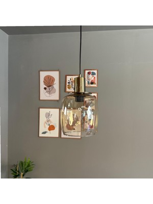 Bamyum Pearl Cam Bal Rengi Tekli Avize Ufo Eskitme Fener Başlık Retro Sarkıt Lamba Salon Aydınlatma