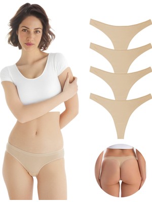 Yohannes Club Yohannesclub, Kadın, Pamuklu Basic Tanga Külot, 4'lü Paket, Ten (Krem) Rengi