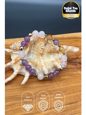 Balzamin Design Ametist – Sitrin – Pembe Kuvars Enerji Kadın Bilekliği