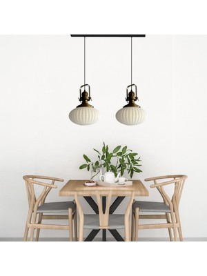 Bamyum Ikili Elegant Cam Beyaz Avize Eskitme Başlık Retro Sarkıt Lamba Restoran Salon Aydınlatma