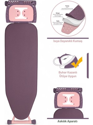 Perilla Silvia Özel Dokuma Kumaşlı Ütü Masası Mürdüm