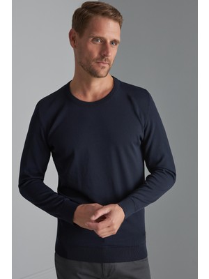 İGS Lacivert Slim Fit Dar Kalıp Bisiklet Yaka Düz Uzun Kollu  Triko