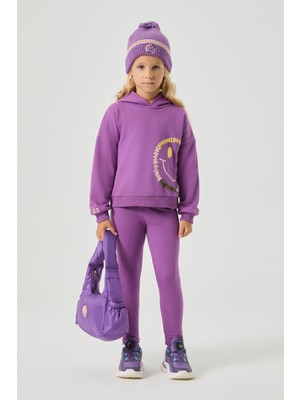 Tyess Bg Store Kız Çocuk Mor TShirt Uzun Kol Pamuklu Günlük Stil Grafik Desenli