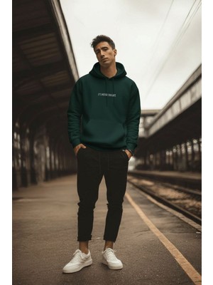 Defy's Merlin Erkek 3 İplik Şardonlu Soğuk Geçirmez Regular Fit Kapüşonlu Baskılı Yeşil Sweatshirt