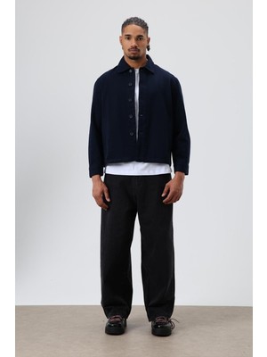 Vamos Boxy Fit Gabardin Ceket Lacivert