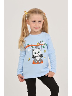 Toontoy Kız Çocuk Sallanan Panda Baskılı Sweatshirt