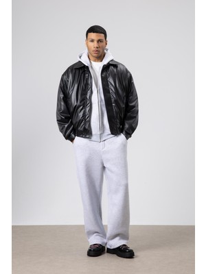 Vamos Basıc Suni Deri Oversize Ceket Siyah