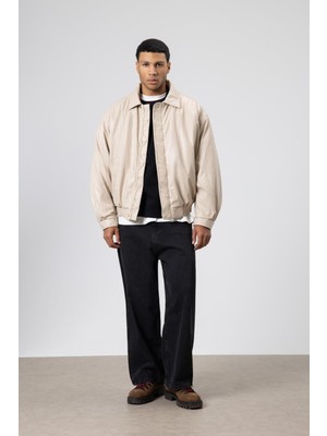 Vamos Basıc Suni Deri Oversize Ceket Taş